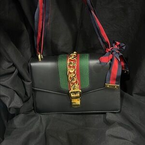 Gucci Black and Gold Crossbody Bag with Decorative Strap